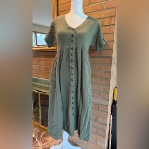 Madewell Olive Button-Front Midi Dress